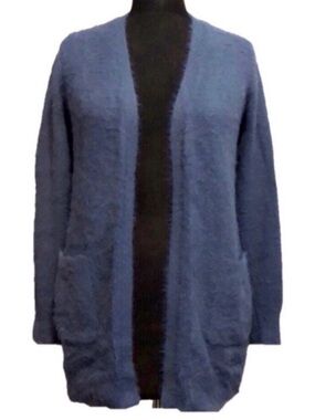 Cozy Open-Front Women's Fuzzy Blue Cardigan/Sweater